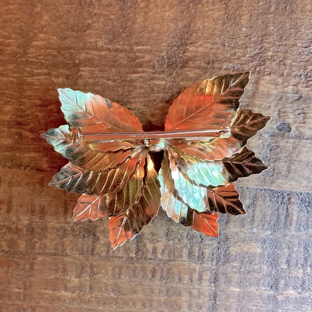 RARE Vintage Napier Leaves Bow Brooch Pin MCM Mid Century-Modern Gold Signed - Picture 11 of 13